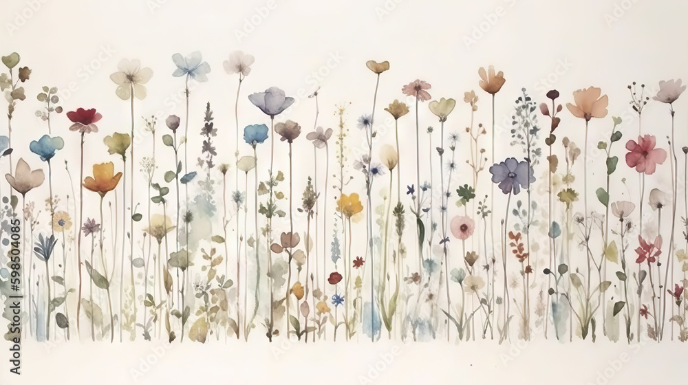 Wall mural wild flowers - watercolor painting - generative ai generative ai