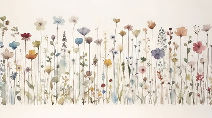 Wild flowers - watercolor painting - generative AI Generative AI
