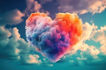 beautiful colorful heart in the clouds, generative AI