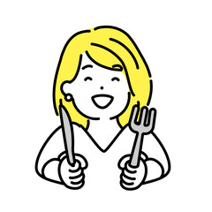 かわいい人物のイラストシリーズ。女性のオフィスワーカー。食べる。　