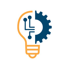 Light Bulb Idea with Gears and Circuit Board Inside Isolated Vector Icon