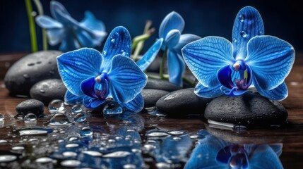 Spa Natural background and blue orchids. generative AI - obrazy, fototapety, plakaty