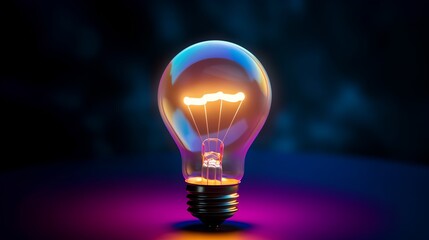 Glowing bulb on a dark background, radiating vivid colors. Creative brainstorming, innovation, and bright ideas. Artistic, abstract visual metaphor showcases inventive solutions. Generative AI