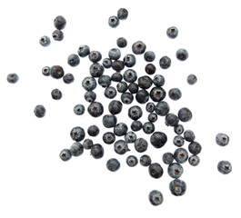 Ripe blueberries isolated on white background.