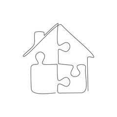 Continuous line drawing of House puzzle isolate on white background.