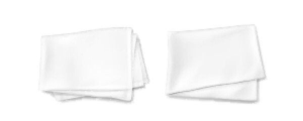 3d white mockup of kitchen towel vector design. Realistic fabric clean and folded handkerchief for restaurant or hotel isolated on background. Dry absorbent cloth cover cotton or linen set