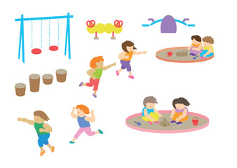 ベクターイラスト素材：child playing in the park：公園で遊ぶ子供たち