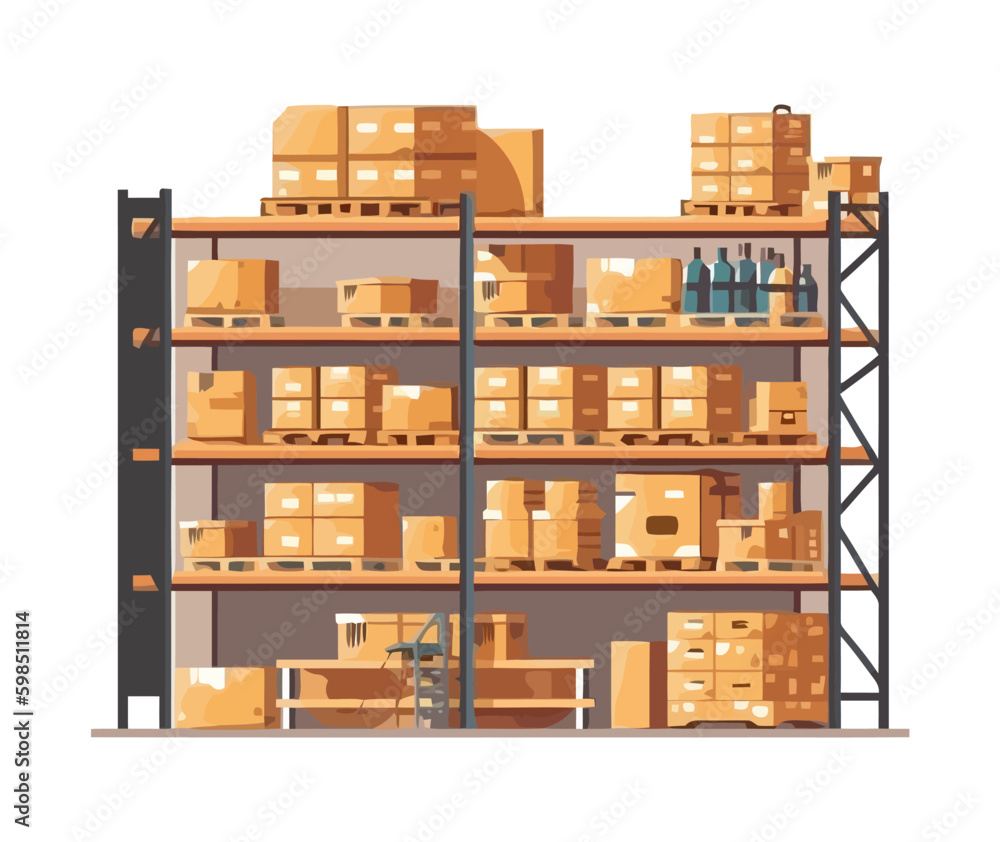 Poster stacked cardboard boxes on warehouse shelf vector generative ai