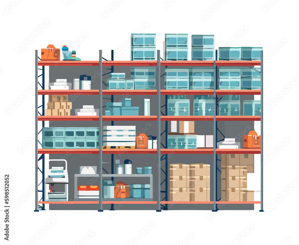 Poster racks with boxes and workplace generative ai