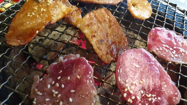 Japanese beef yakiniku coal grill brisket pork and beef tongue gyutan