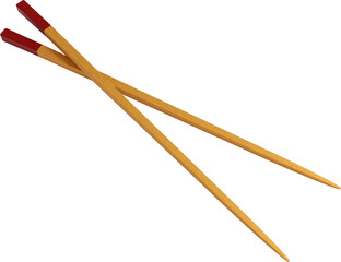 3D Render Pair of Gold Wooden Chopsticks
