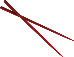 3D Render Pair of Red Wooden Chopsticks