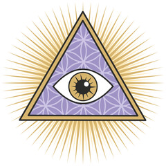 third eye spiritual symbol triangle purple gold flower of life