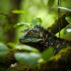 Obraz premium a lizard in the jungle, unfathomable rainforest wildlife, generative ai 