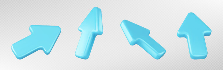 3d render mouse arrow cursor icon to click vector. Realistic computer pointer symbol illustration. Isolated set of blue direction point. Web element for choice or next action glossy plastic interface.