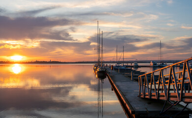 romantic sunset over the marina