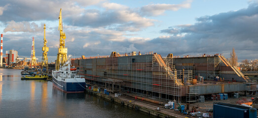 Obraz premium Industrialized landscape,port,power plant,shipyard and scrap yard