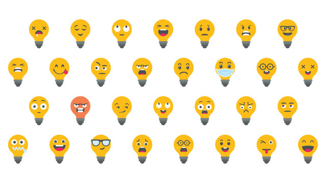 Vector set of yellow emoji icons emoticon cartoon character with different facial expressions