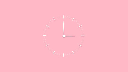 Blank clock on pink background. Minimalistic design of wall clock. Clock hands on pastel pink painted wall. Timer Time Alarm Clock. Minimal time concept. 3d render illustration.
