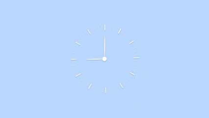Blank clock on blue background. Minimalistic design of wall clock. Clock hands on pastel blue painted wall. Timer Time Alarm Clock. Minimal time concept. 3d render illustration.