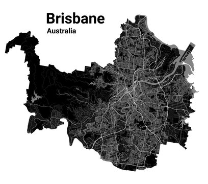 Brisbane map. Detailed map of Brisbane city poster with streets. Cityscape vector.