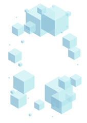 White Box Background White Vector. Square Concept Card. Gray Block Particles Illustration. Minimal Template. Blue-gray Creative Geometric.