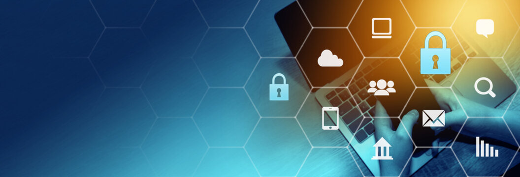 Cyber, personal data, privacy and information security. Internet networking  protection security system concept. Padlock icon on tech code background.