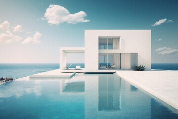 Fototapeta na wymiar Minimalist White Villa with Pool: A Luxurious Residential Property. Generative AI