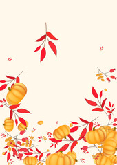 Obraz na płótnie Canvas Burgundy Leaves Background Beige Vector. Vegetable Maple. Yellow October Template. Fall Illustration. Green Rowan Invitation Set.