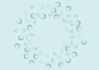 Fototapeta na wymiar Navy Shell Background Gray Vector. Starfish Pretty Pattern. Nautical Set. Blue Scallop Drawn Graphic.
