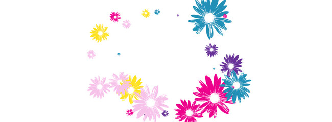 Colorful Flower Background White Vector. Flowers Graceful Card. Green Daisy Flourish. Flowering Period Textile. Childhood Yellow Petal.