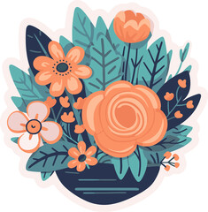 flowers and leaves bouquet art, floral decorative illustration for sticker and printing