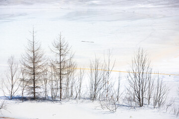 A lake contaminated with toxic waste in the western mountains of Romania. Nature pollution from copper mine. Ecological catastrophe or Environmental disaster
