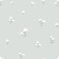 Wildflower bedstraw galium small white flower seamless pattern flat. Meadow herb floral fashion fabric textile natural skin care cosmetic wallpaper cover wrapping print green olive Generative AI