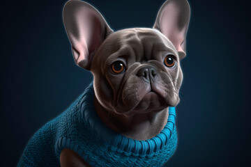 A dog wearing a sweater. French bulldog. Generative AI