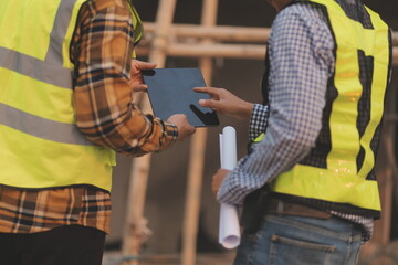 aerial view of construction worker in construction site