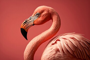 A Pink Flamingo on a Pink Background. Generative AI