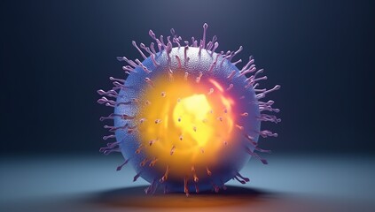 A cancer cell with a yellow glow, Concept of cancer cell attacking body cell. Generative AI.