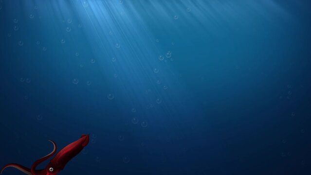 Animated Giant Squid Swimming in the Deep Sea