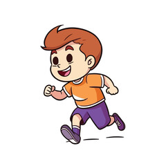 Cute little boy run and happy cartoon flat character vector illustration