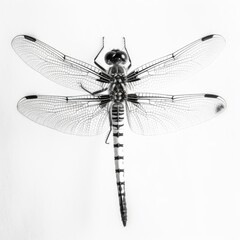Graceful Dragonfly Close-up on White - AI generated