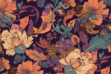 Rolgordijnen Abstract seamless floral pattern with flowers background. Multicolor seamless floral ornament fabric, textile, retro baroque style flowers with leaf decor, generative AI © Kien