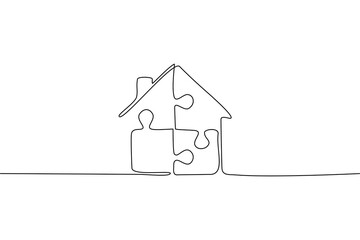 Continuous line drawing of House puzzle isolate on transparent background.