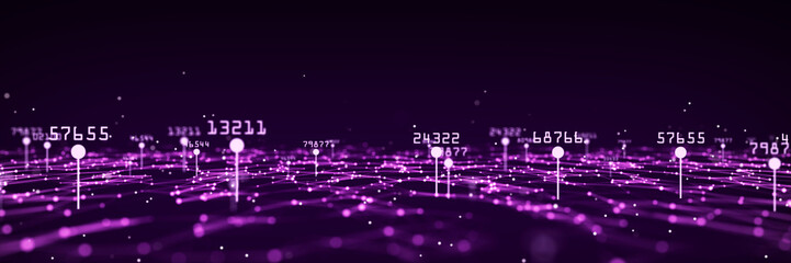 Obraz premium Futuristic digital data transfer concept. High-speed data flow of cryptocurrency servers. Cyber technology background. 3D rendering.