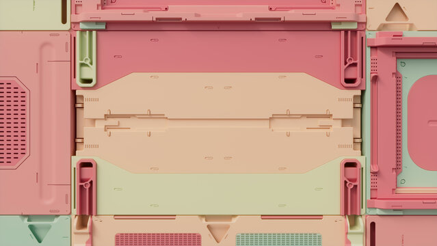 Science Fiction Wallpaper with Multicolored, Advanced Tech Panels. 3D Render.