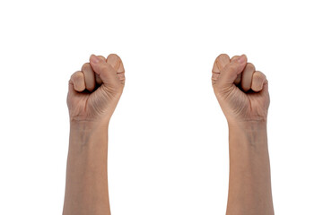 Male hand gestures isolated over the white background.