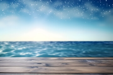 Naklejka na ściany i meble Blurred blue sky and sea waves with bokeh light bright sunny tropical background summer vacation wallpaper Caribbean 