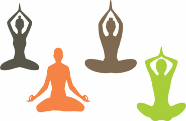 Multiple yoga meditation positions. International Yoga day poster and banner idea. Love for Meditation for Fitness. Editable vector, Easy to reuse to design card, poster and flyers. eps 10.
