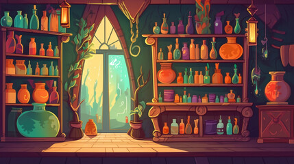 Enchanting Vector Interior Image of a Fantasy Potion Shop - Generative AI