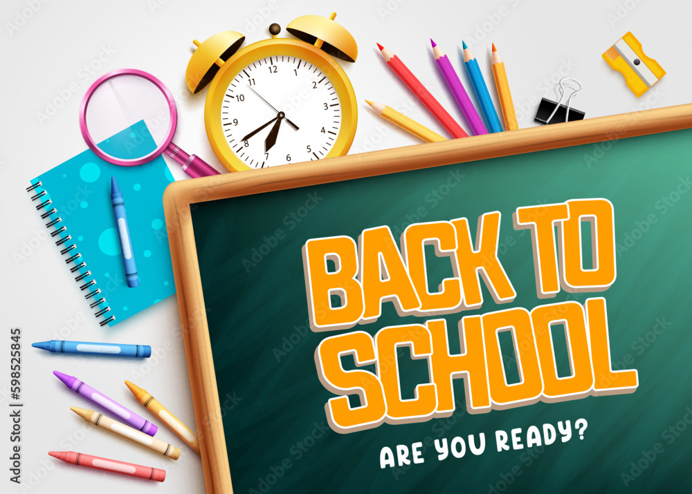 Poster back to school vector text design. back to school text with chalk board elements. vector illustratio